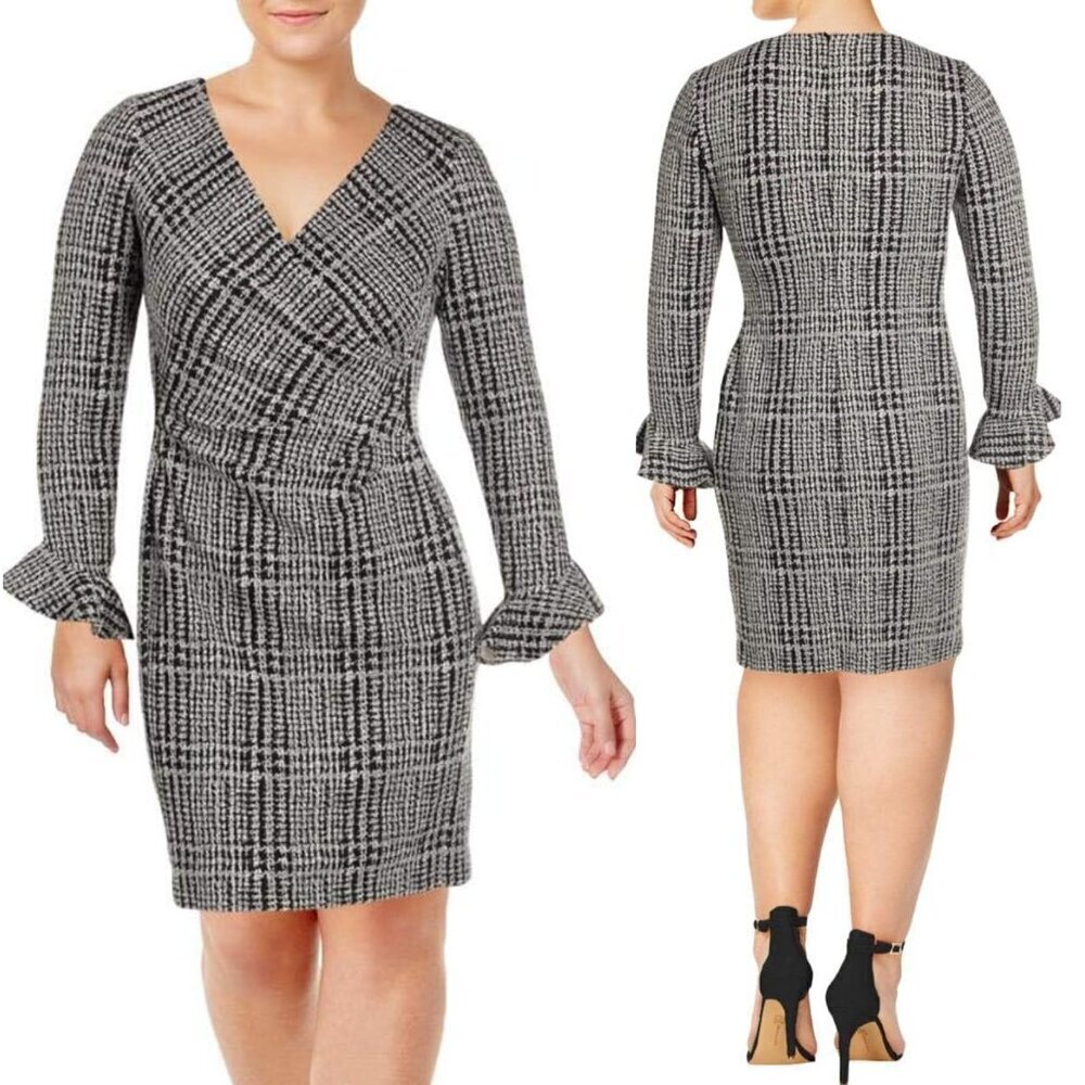 Lauren Ralph Lauren Black Cream Plaid Ruched Sheath Dress - 35847